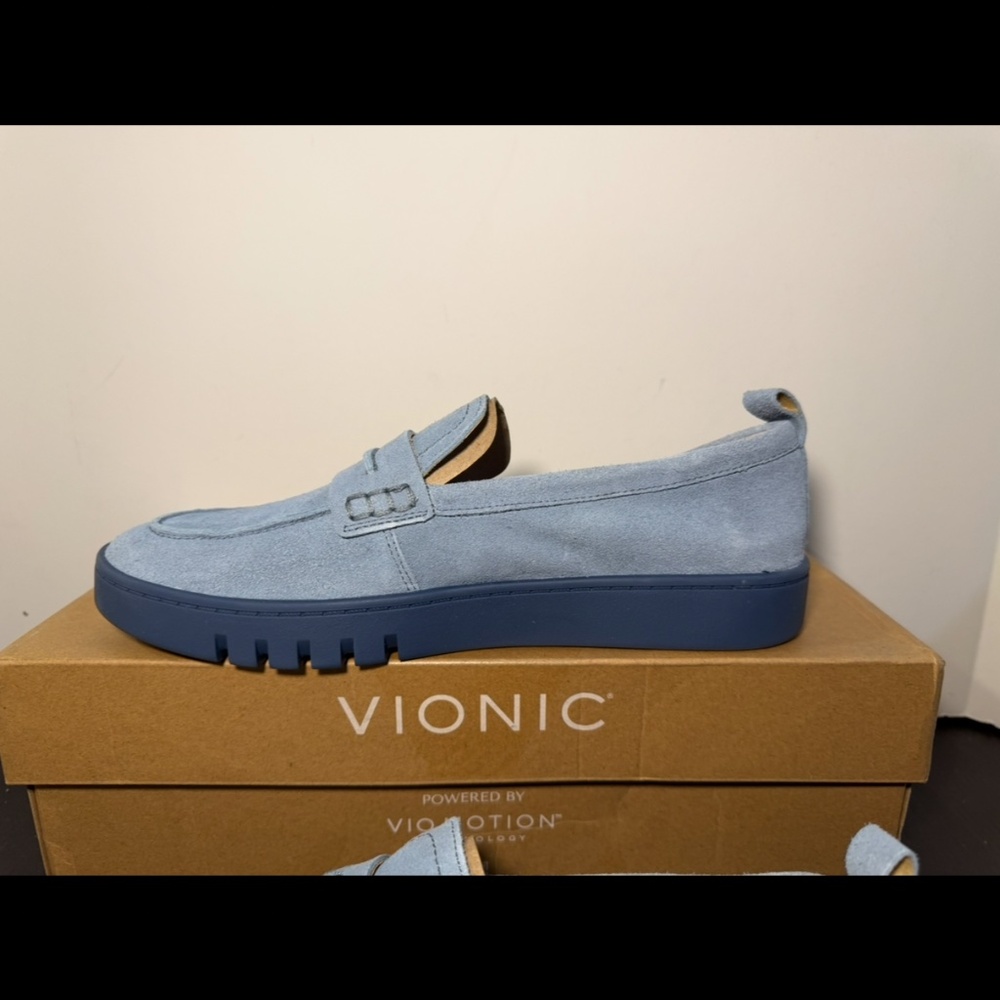 Vionic Chantel Suede Leather Loafer Shoes Blue Haze Womans 9W (Wide) - Picture 9 of 16